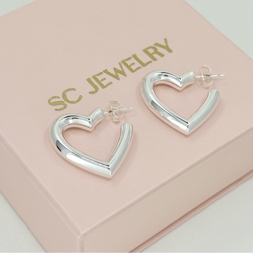 Bold Half Heart Hoop Earrings Platinum Plated Lightweight Luxury Jewelry 19$